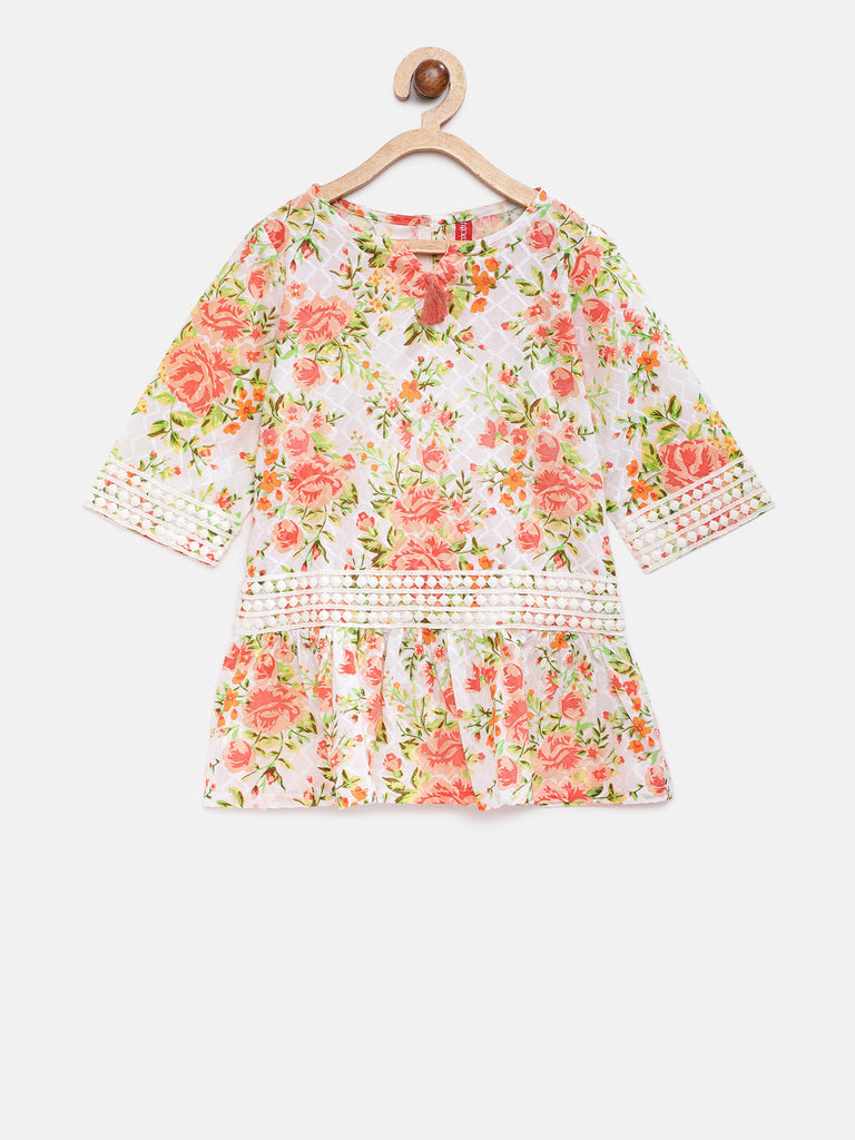Kids Girls Flared Three-Fourth Peach Kurta