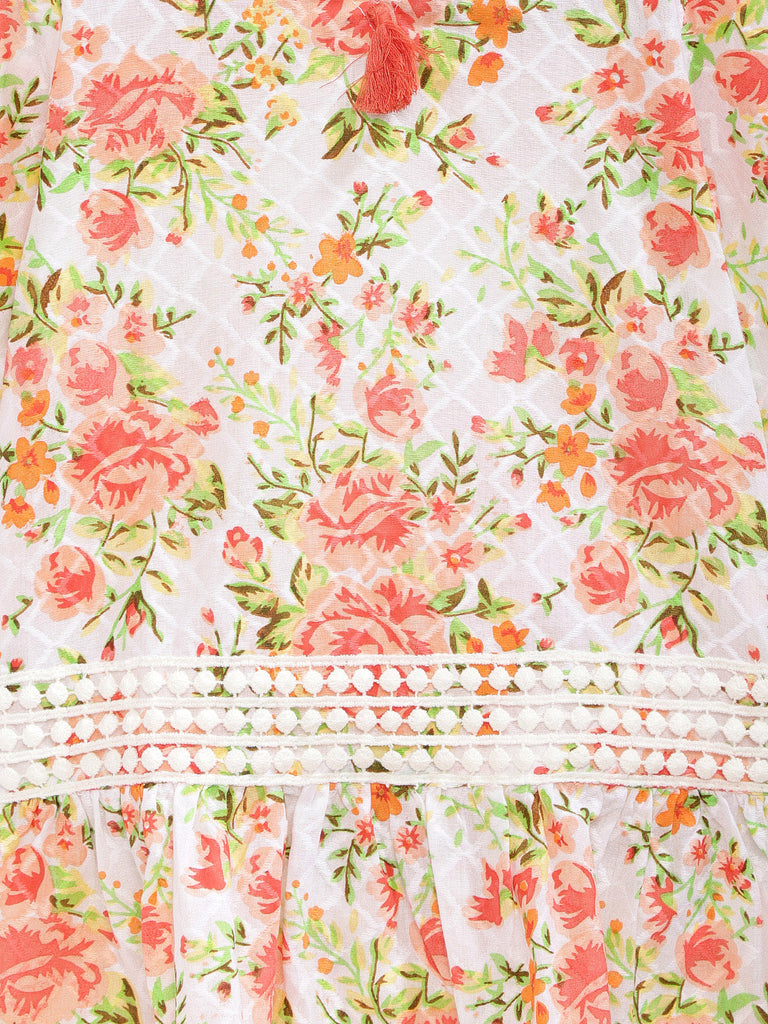 Kids Girls Flared Three-Fourth Peach Kurta