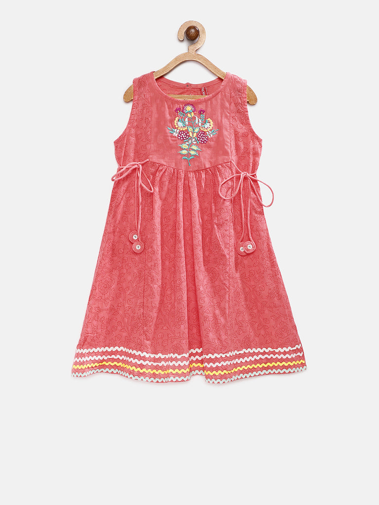 Kids Girls Flared Sleeveless Peach Dress
