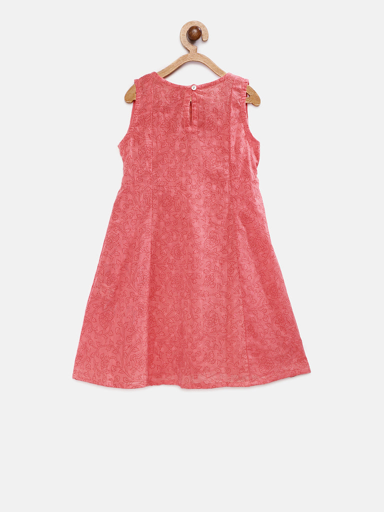 Kids Girls Flared Sleeveless Peach Dress