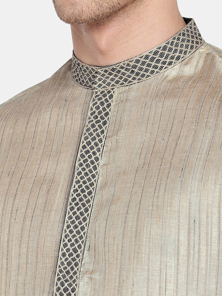 Men Straight Full Sleeve Beige Kurta