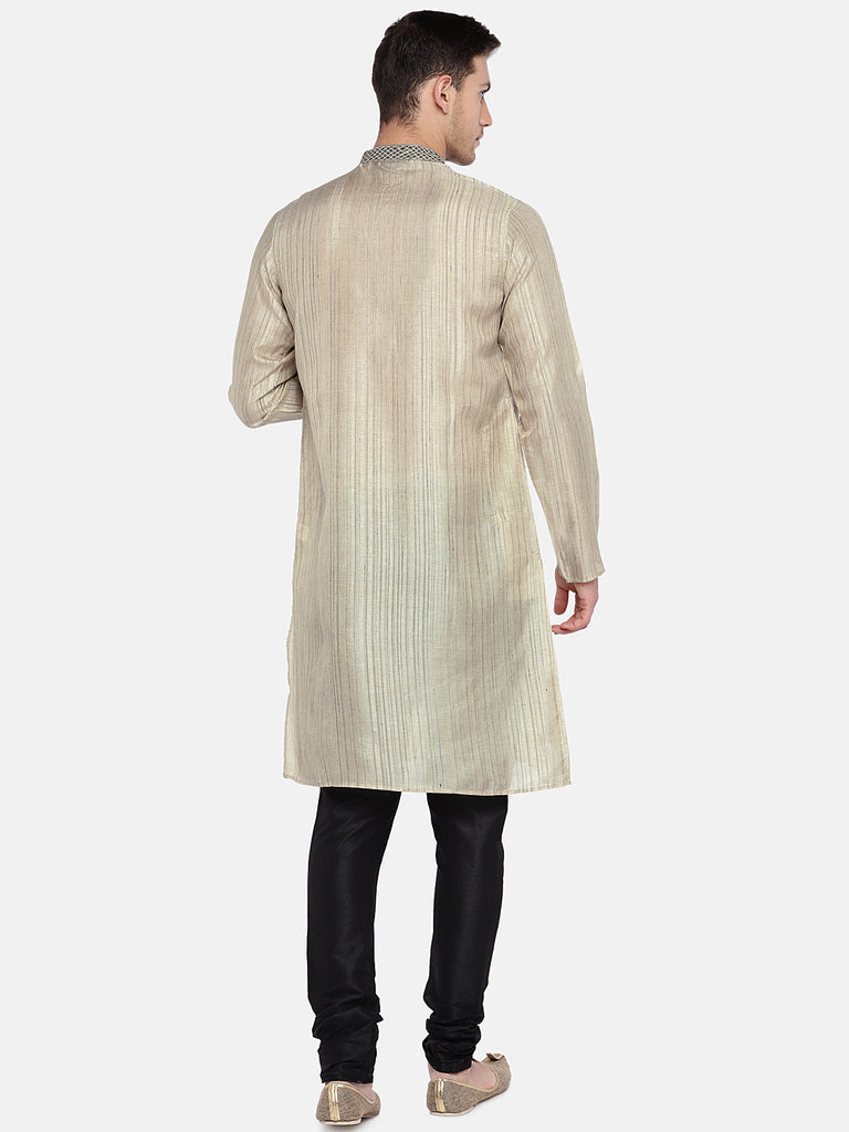 Men Straight Full Sleeve Beige Kurta