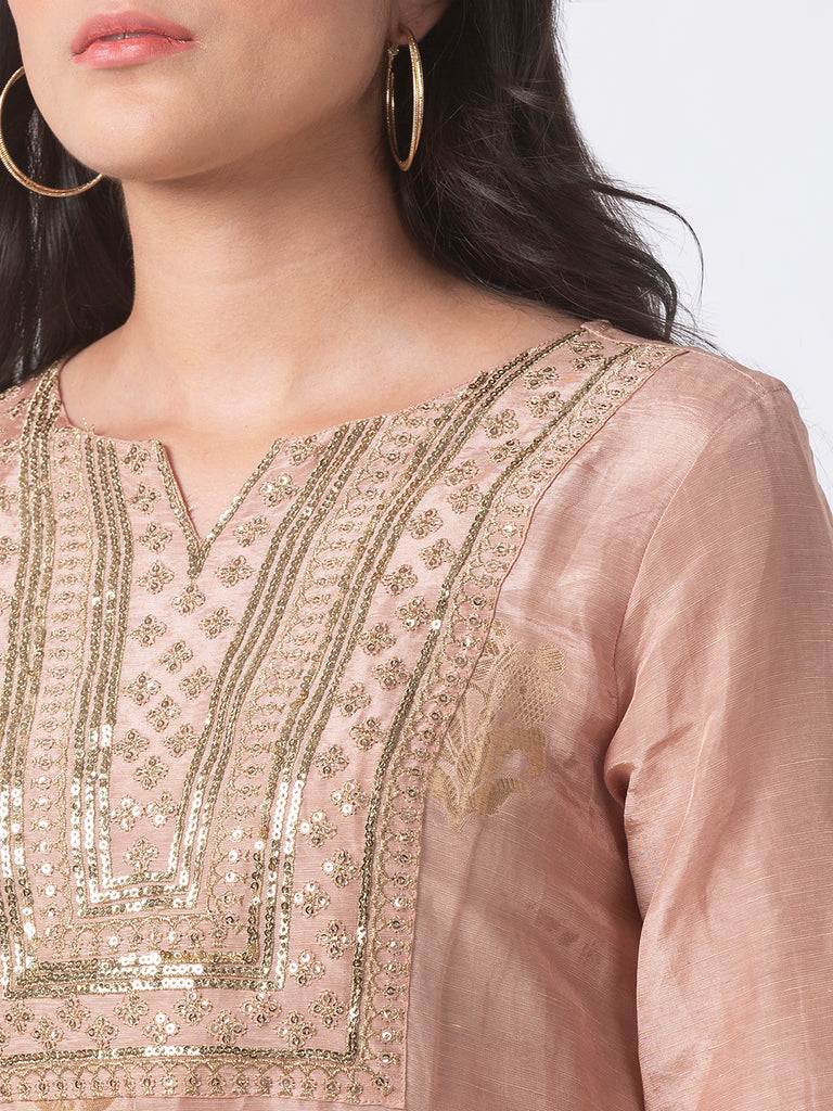 Women Straight Three-Fourth Pink Kurta