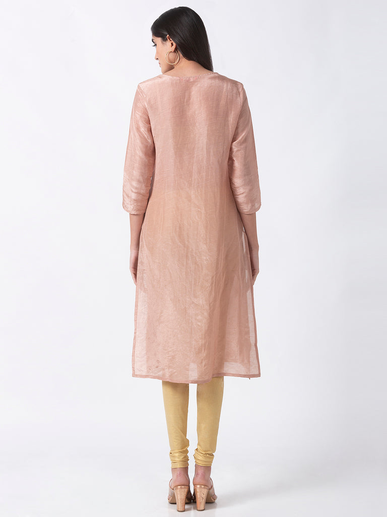 Women Straight Three-Fourth Pink Kurta