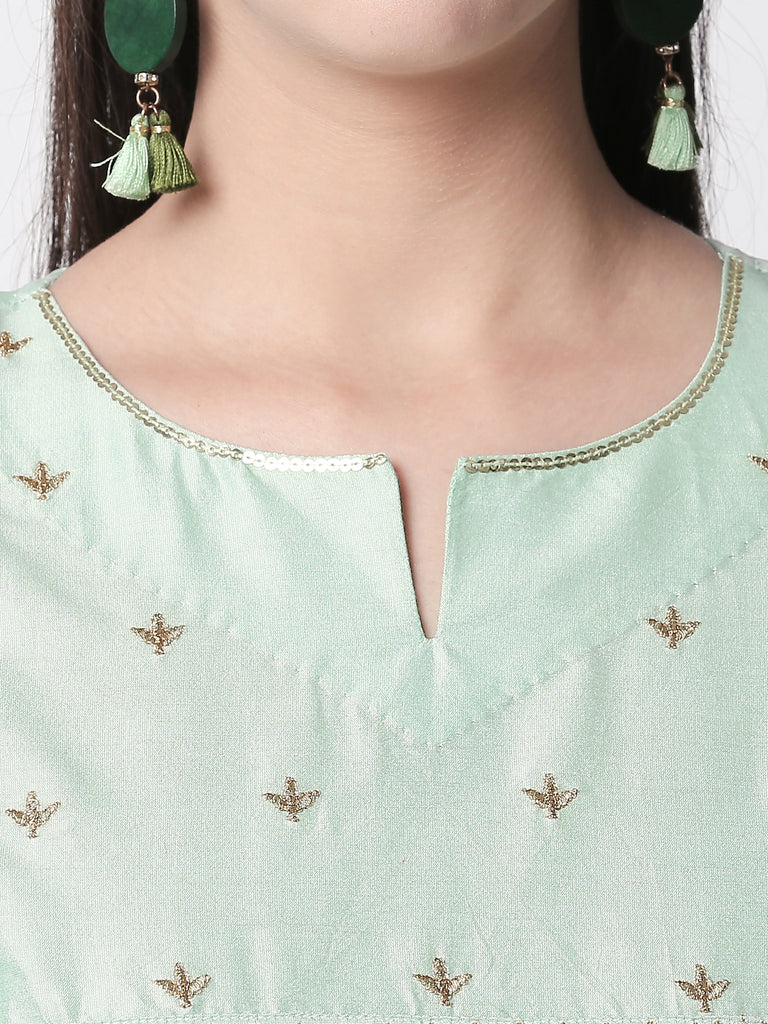 Festive Women A Line Three-Fourth Sap Green Kurta