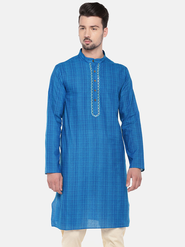 Occassion Men Straight Full Sleeve Blue Kurta