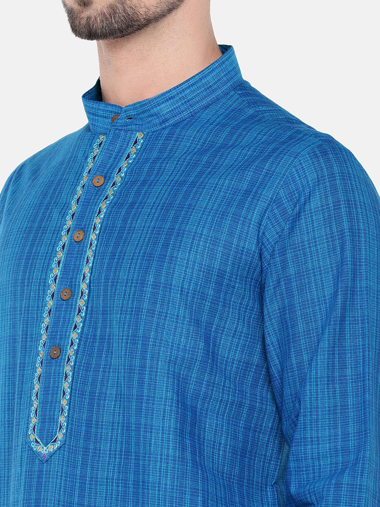 Occassion Men Straight Full Sleeve Blue Kurta