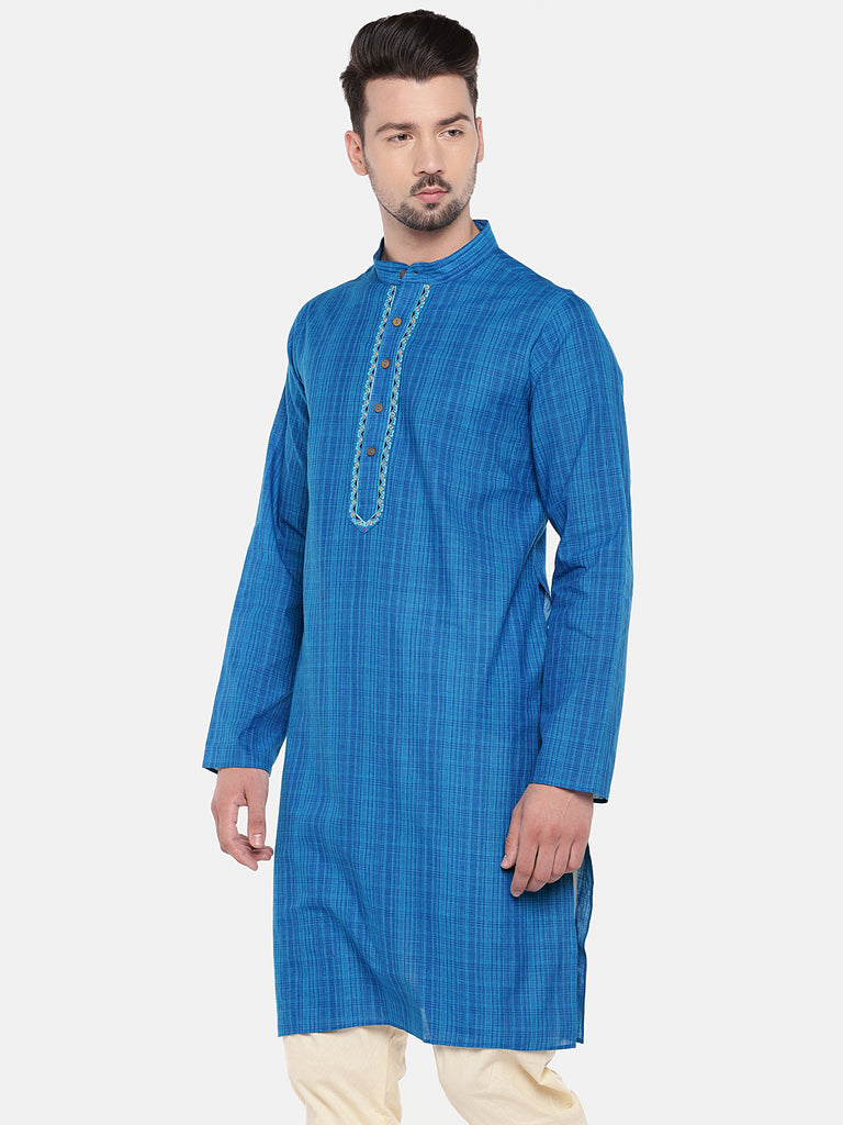 Occassion Men Straight Full Sleeve Blue Kurta
