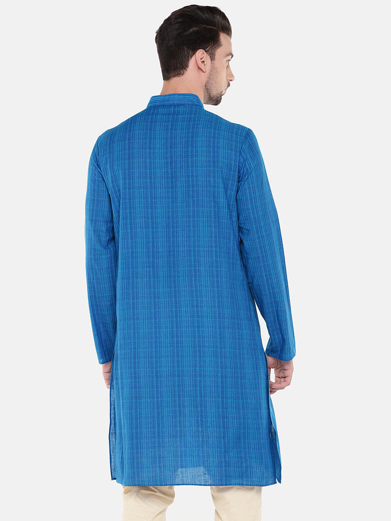 Occassion Men Straight Full Sleeve Blue Kurta