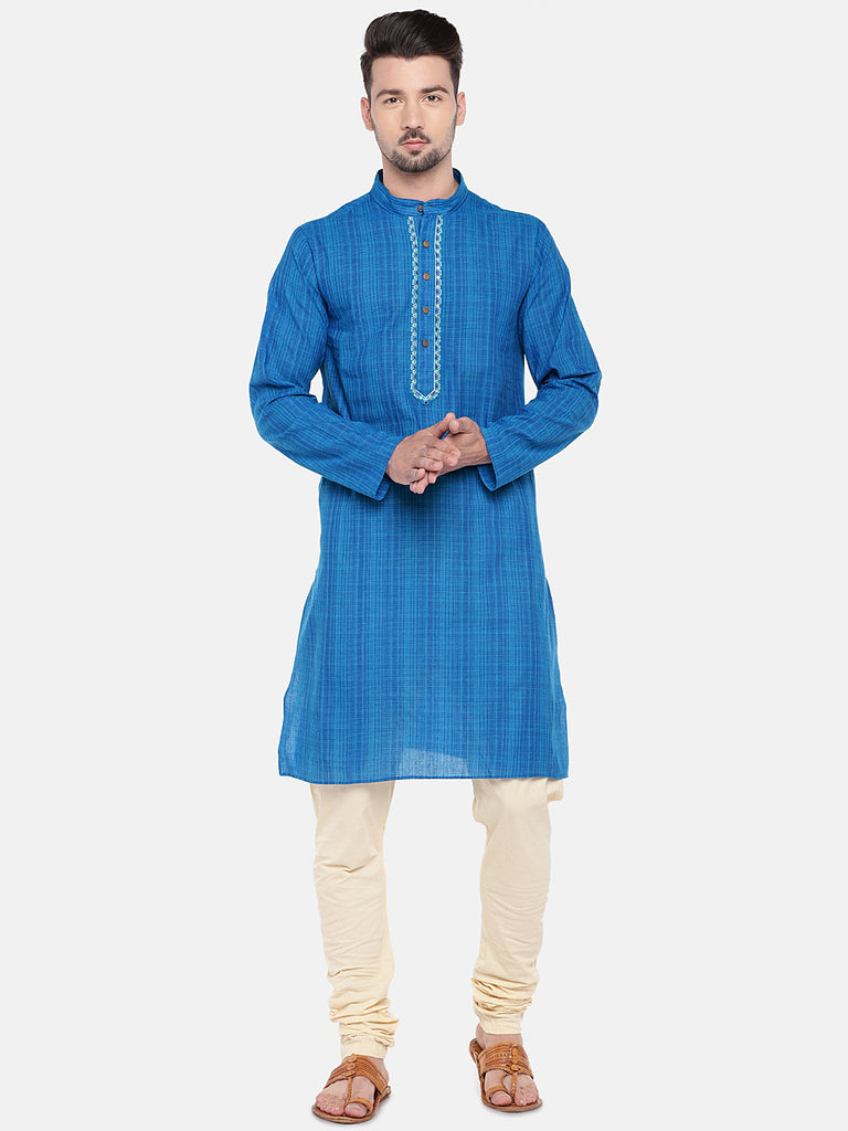 Occassion Men Straight Full Sleeve Blue Kurta