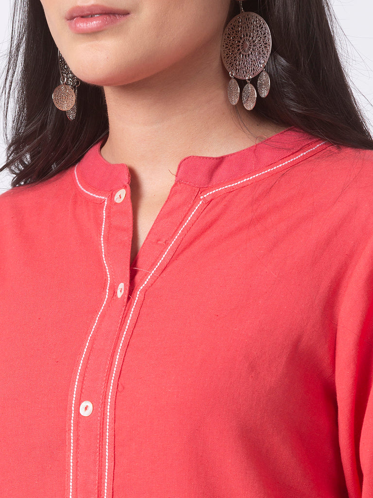 Women Straight Three-Fourth Coral Kurta