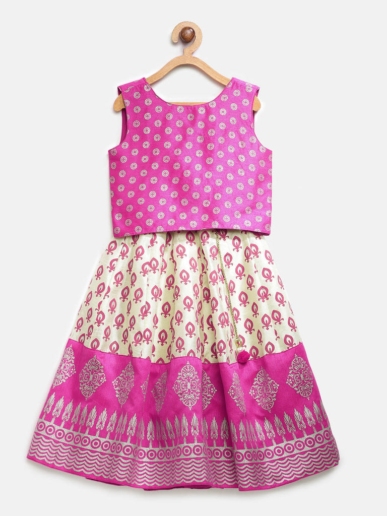 Kids Girls Flared Sleeveless Light Pink Lehenga Set