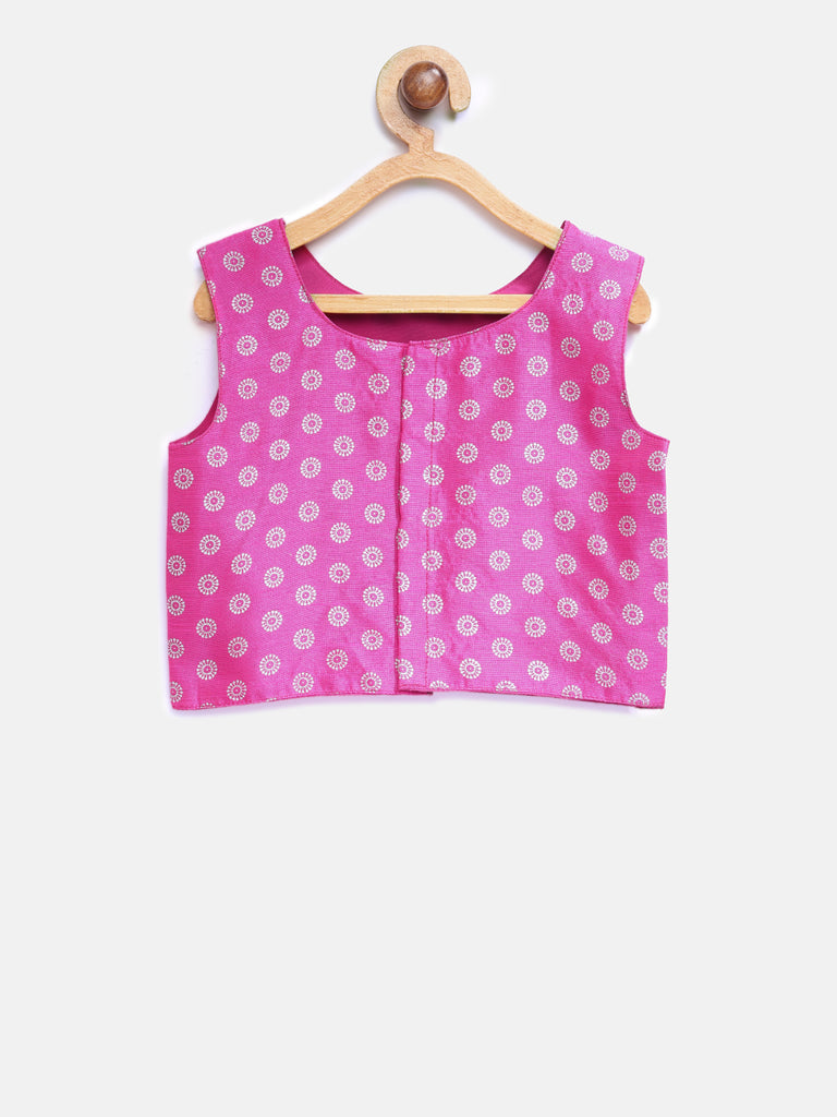 Kids Girls Flared Sleeveless Light Pink Lehenga Set