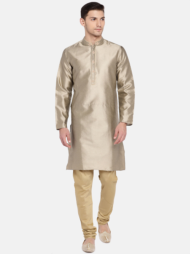 Occassion Men Straight Full Sleeve Beige Kurta