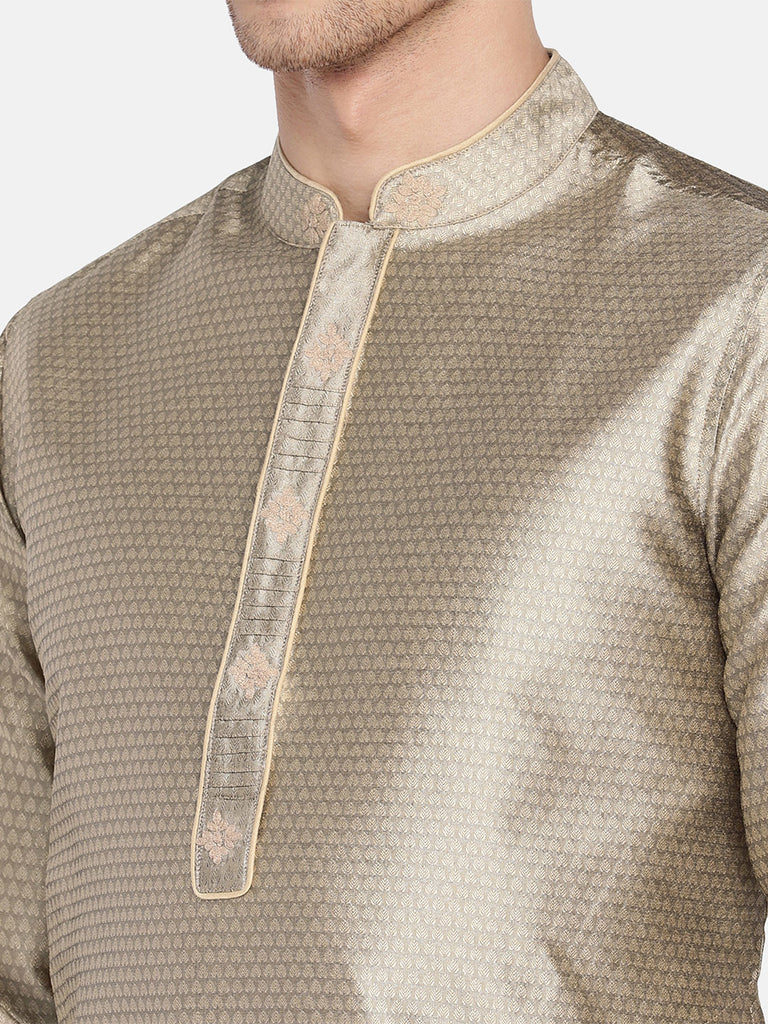 Occassion Men Straight Full Sleeve Beige Kurta