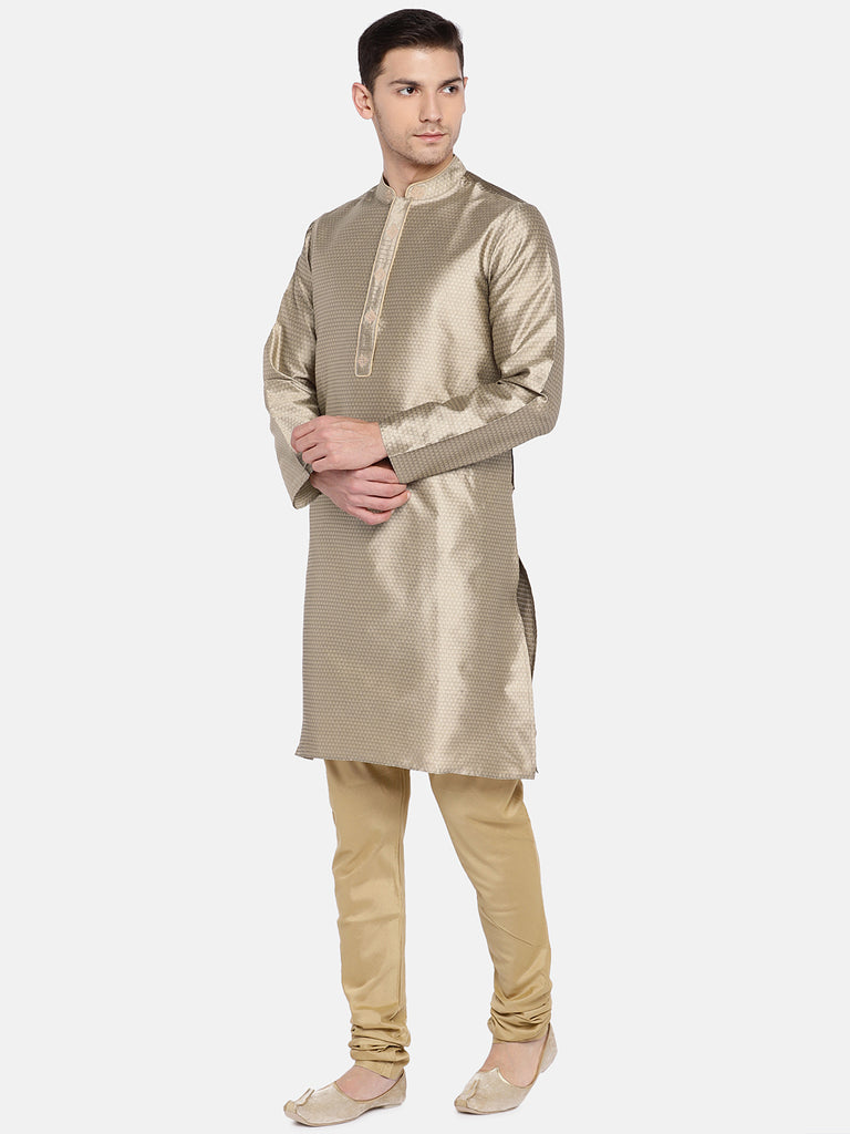 Occassion Men Straight Full Sleeve Beige Kurta