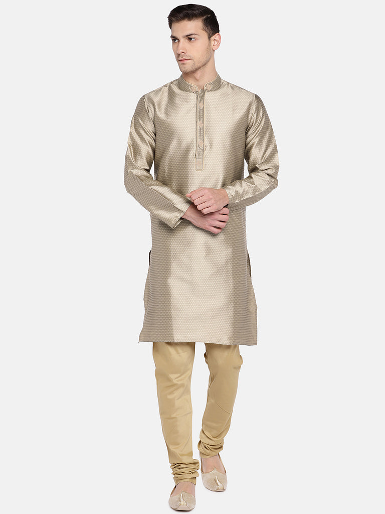 Occassion Men Straight Full Sleeve Beige Kurta