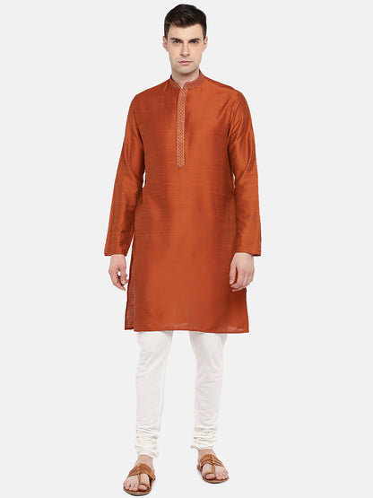 Occassion Men Straight Full Sleeve Rust Kurta