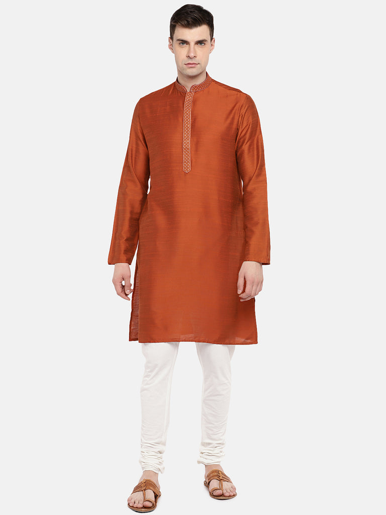 Occassion Men Straight Full Sleeve Rust Kurta