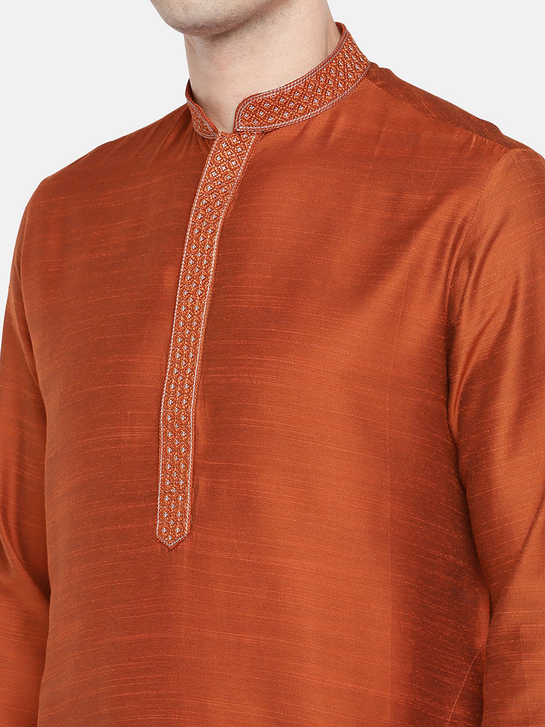 Occassion Men Straight Full Sleeve Rust Kurta