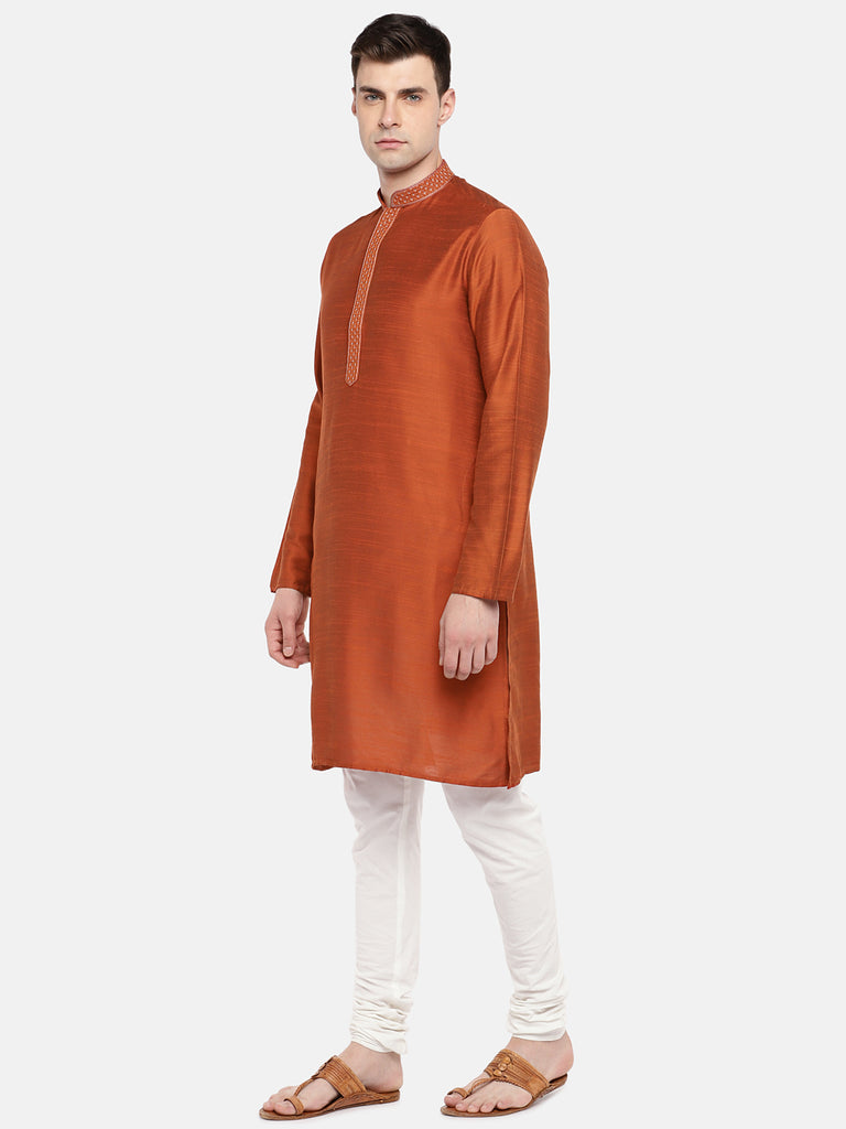 Occassion Men Straight Full Sleeve Rust Kurta