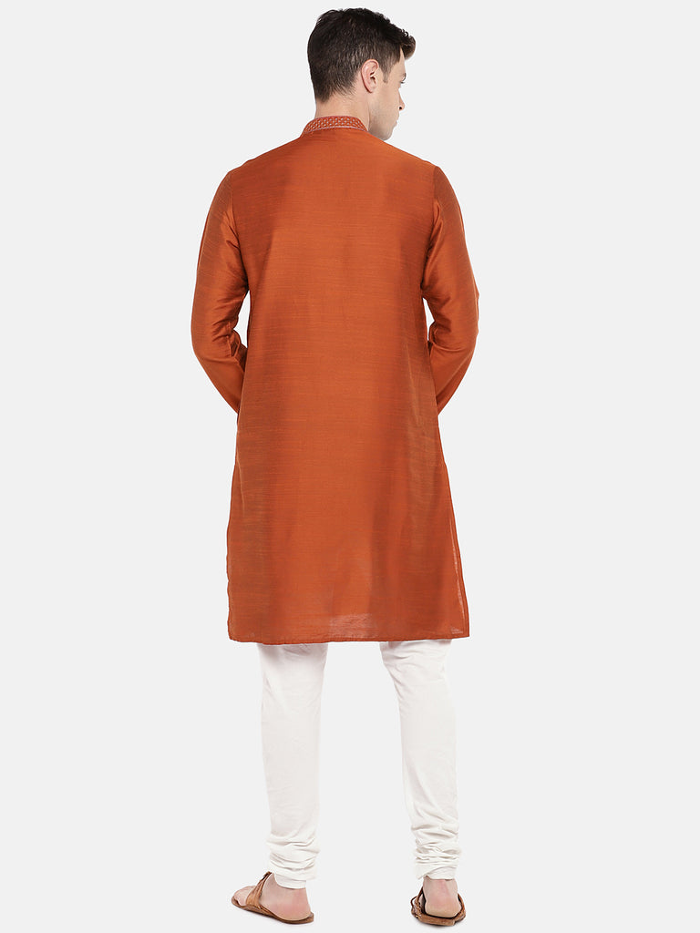 Occassion Men Straight Full Sleeve Rust Kurta