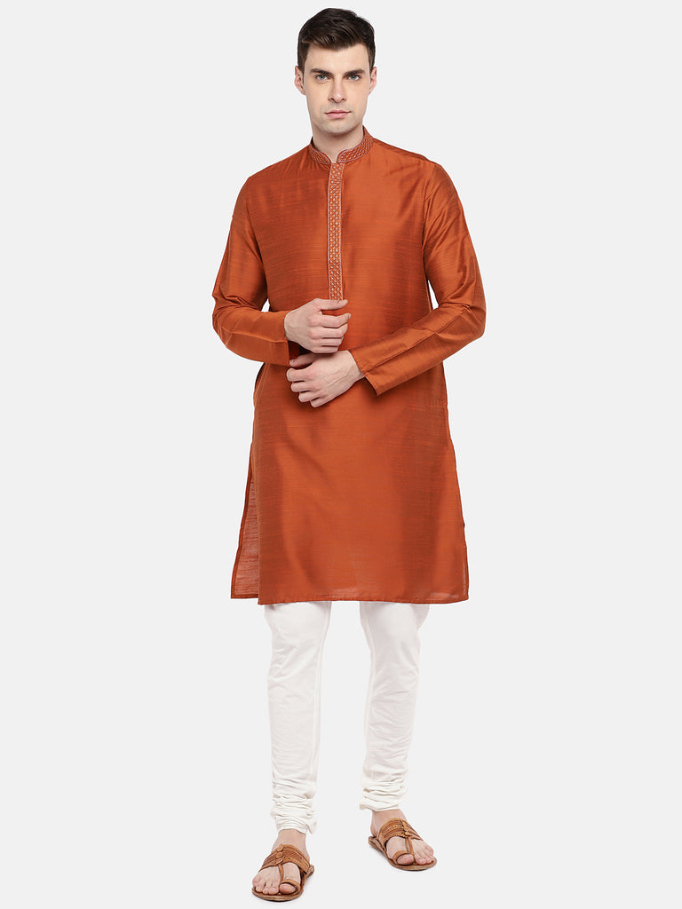 Occassion Men Straight Full Sleeve Rust Kurta