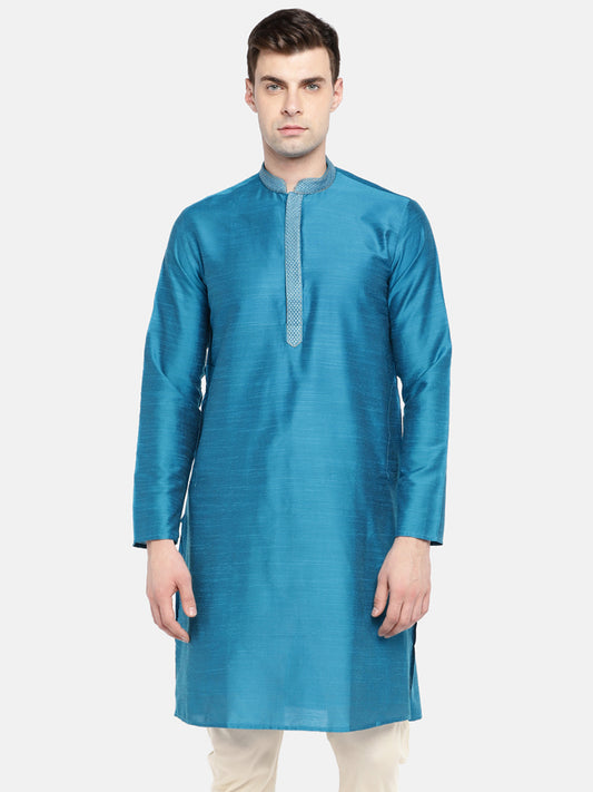 Occassion Men Straight Full Sleeve Teal Kurta