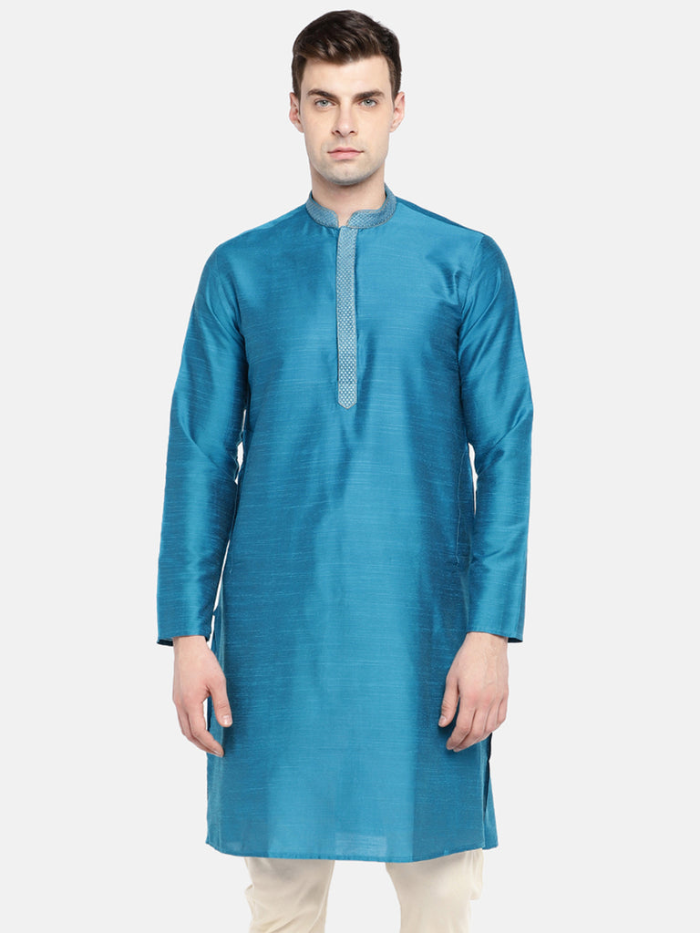 Occassion Men Straight Full Sleeve Teal Kurta