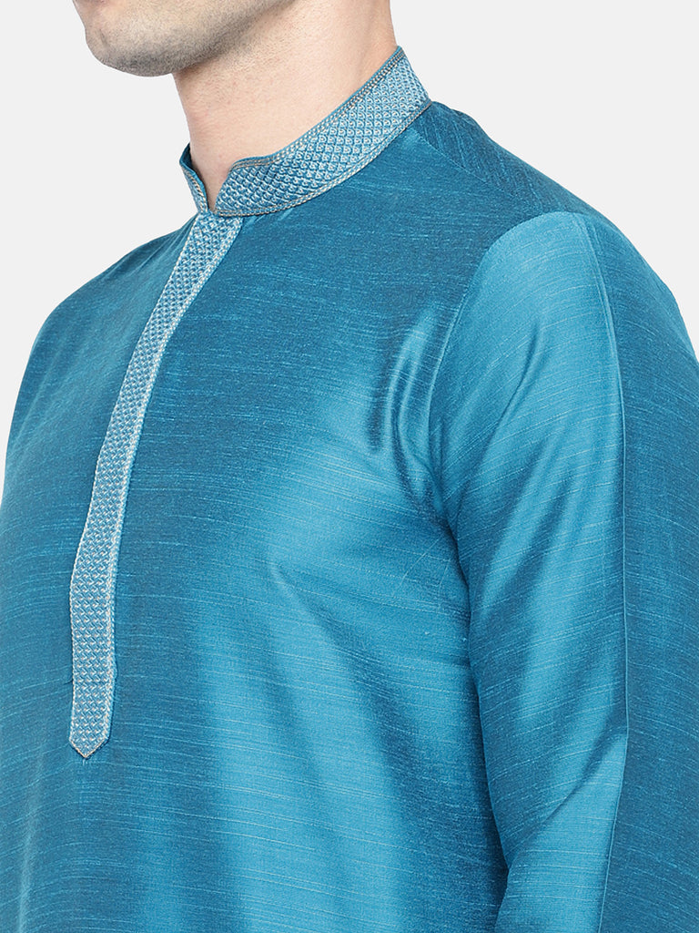 Occassion Men Straight Full Sleeve Teal Kurta