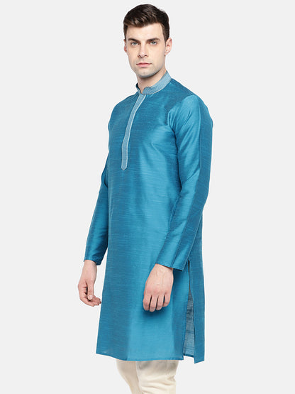 Occassion Men Straight Full Sleeve Teal Kurta