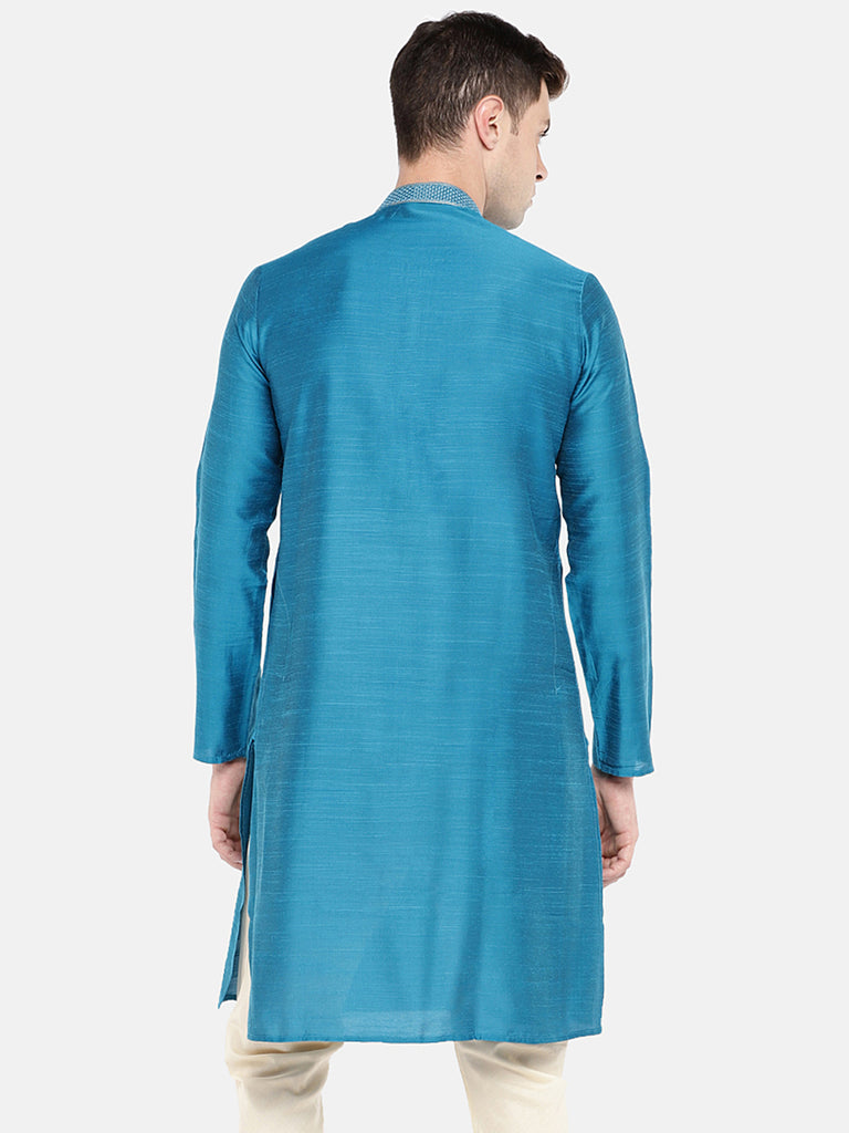 Occassion Men Straight Full Sleeve Teal Kurta