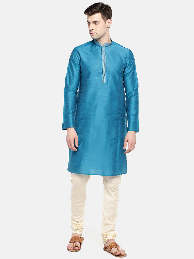 Occassion Men Straight Full Sleeve Teal Kurta