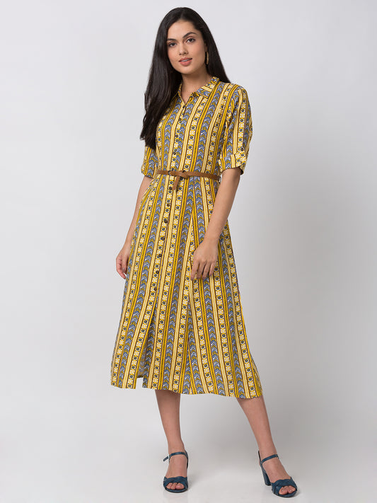 Women A Line Three-Fourth Yellow Kurta