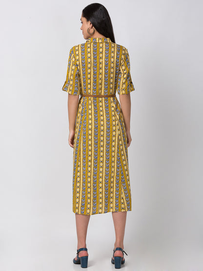 Women A Line Three-Fourth Yellow Kurta