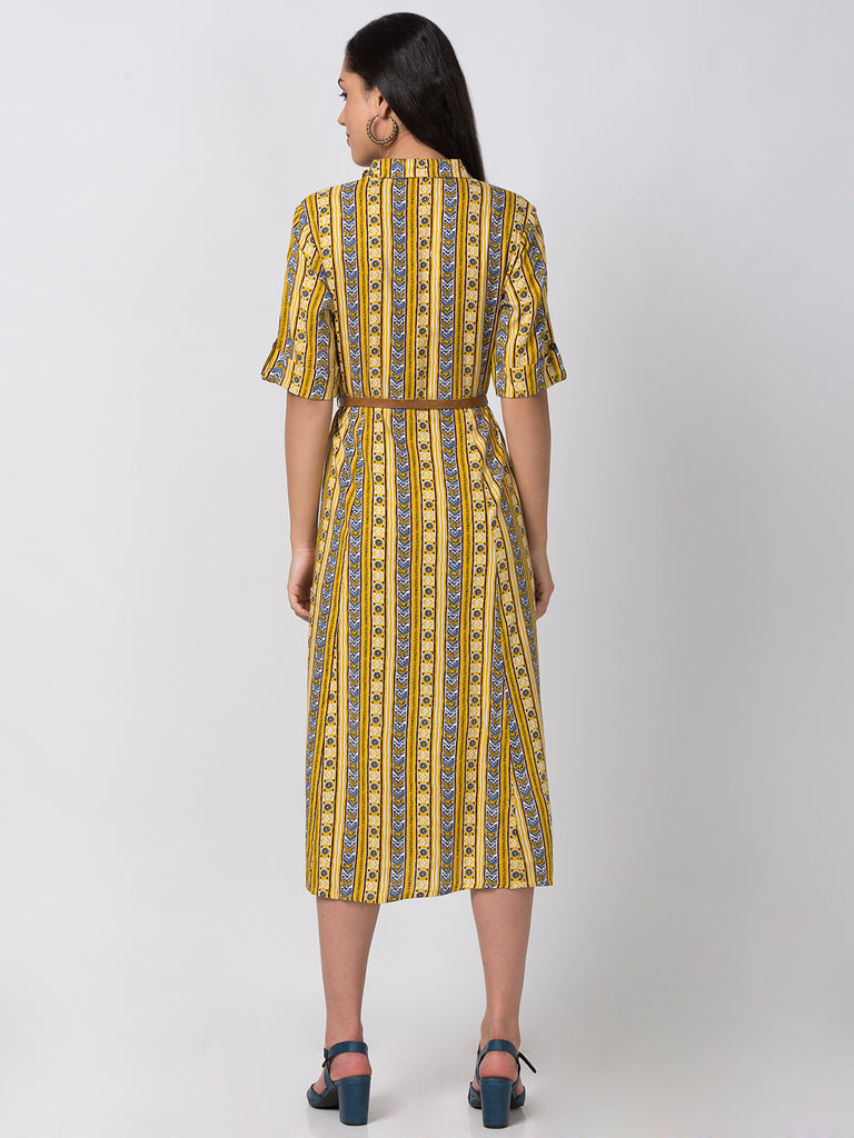 Women A Line Three-Fourth Yellow Kurta