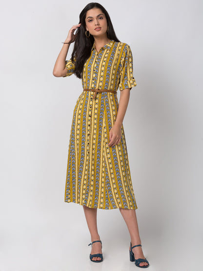 Women A Line Three-Fourth Yellow Kurta