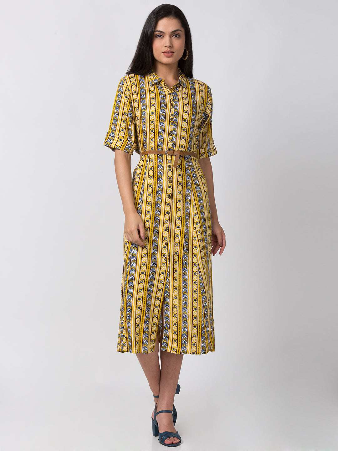 Women A Line Three-Fourth Yellow Kurta