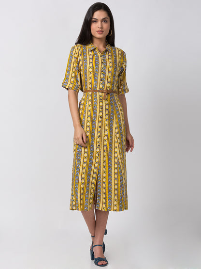 Women A Line Three-Fourth Yellow Kurta