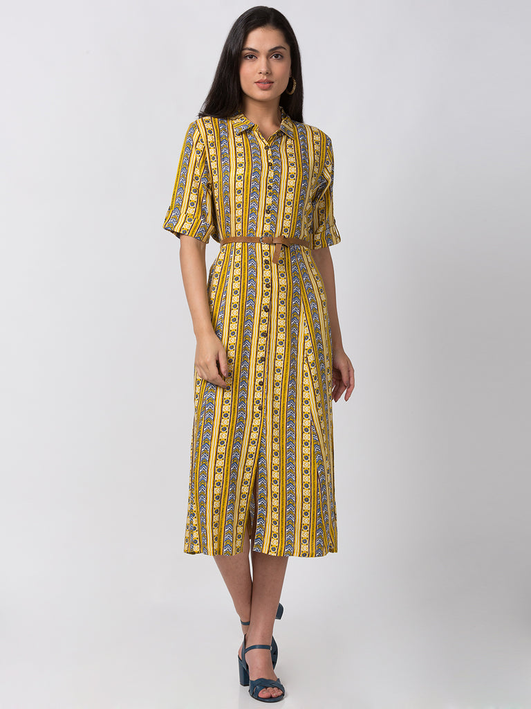 Women A Line Three-Fourth Yellow Kurta