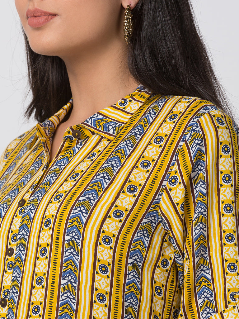 Women A Line Three-Fourth Yellow Kurta