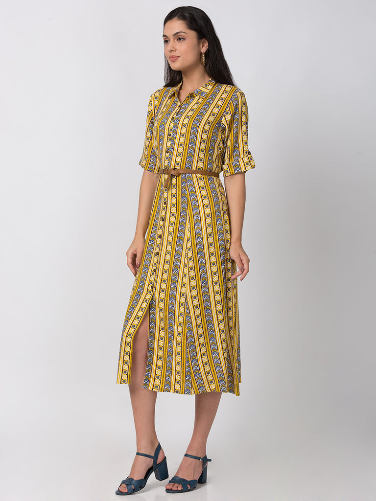 Women A Line Three-Fourth Yellow Kurta