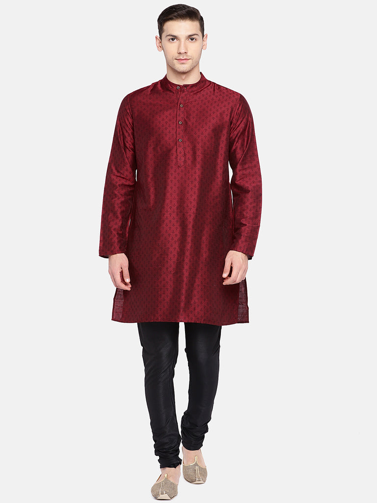 Men Straight Full Sleeve Magenta Kurta