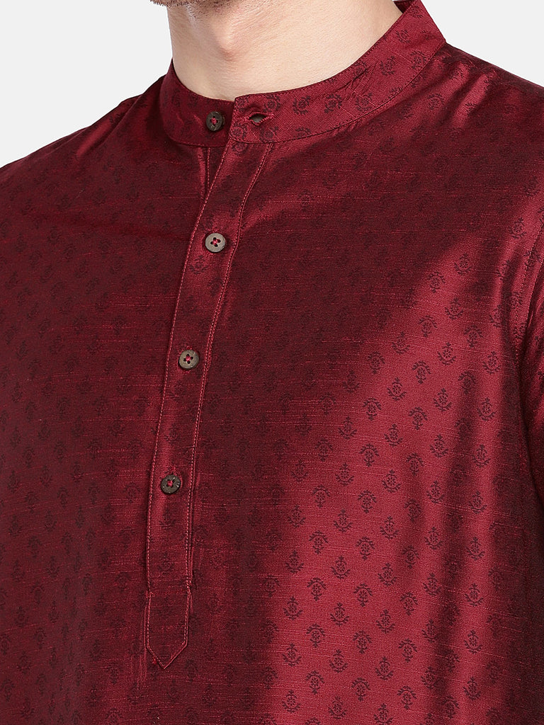 Men Straight Full Sleeve Magenta Kurta