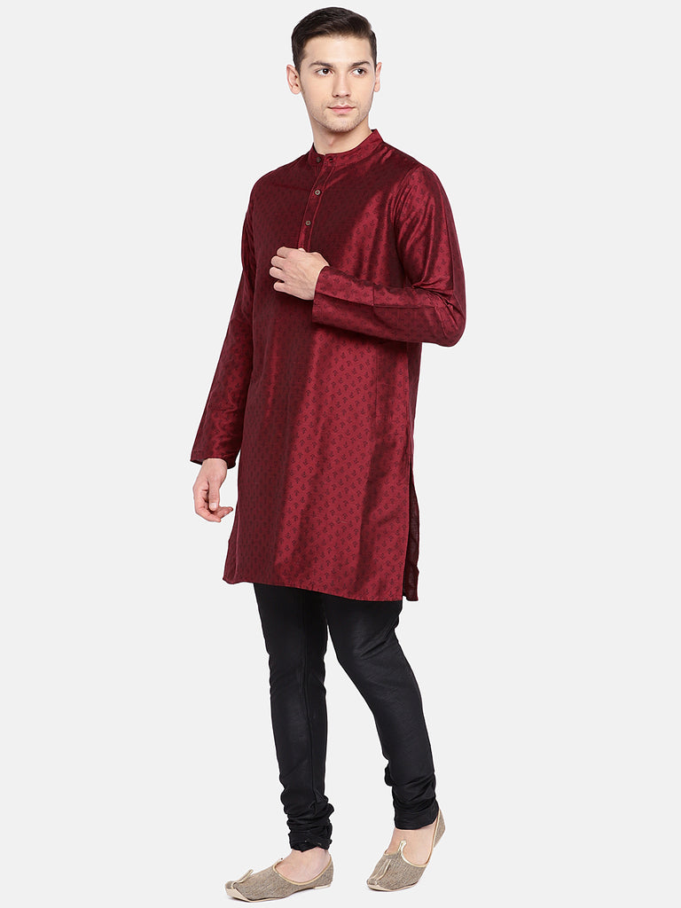 Men Straight Full Sleeve Magenta Kurta