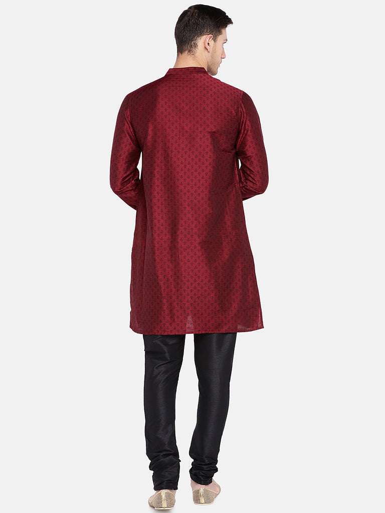 Men Straight Full Sleeve Magenta Kurta