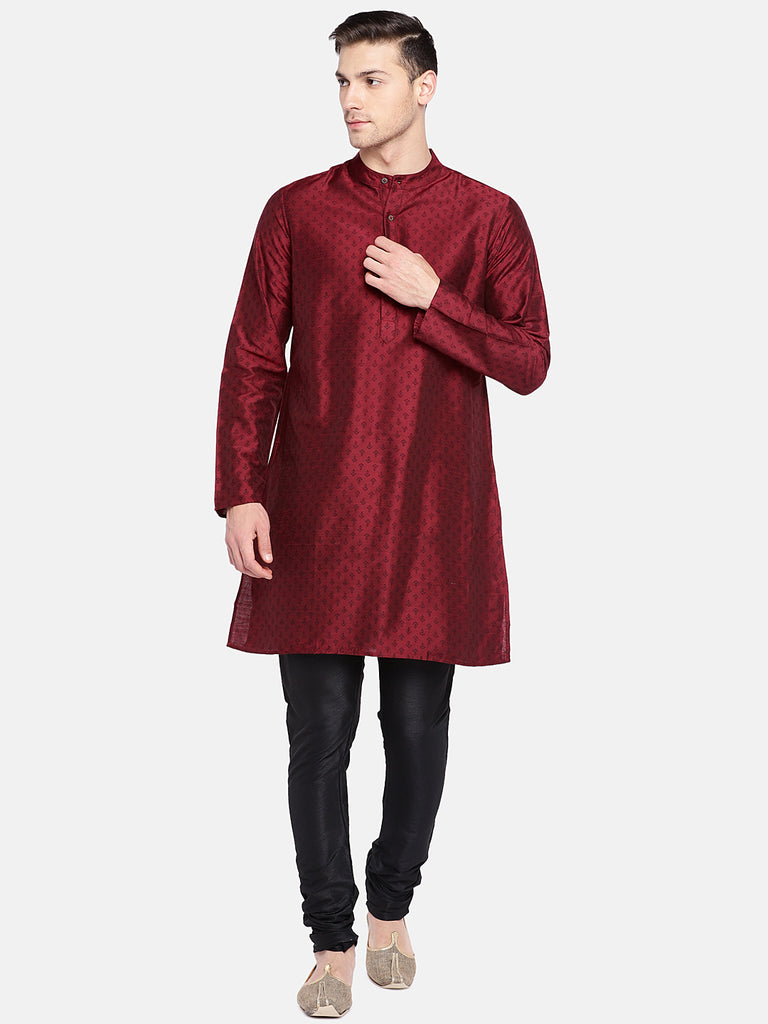 Men Straight Full Sleeve Magenta Kurta