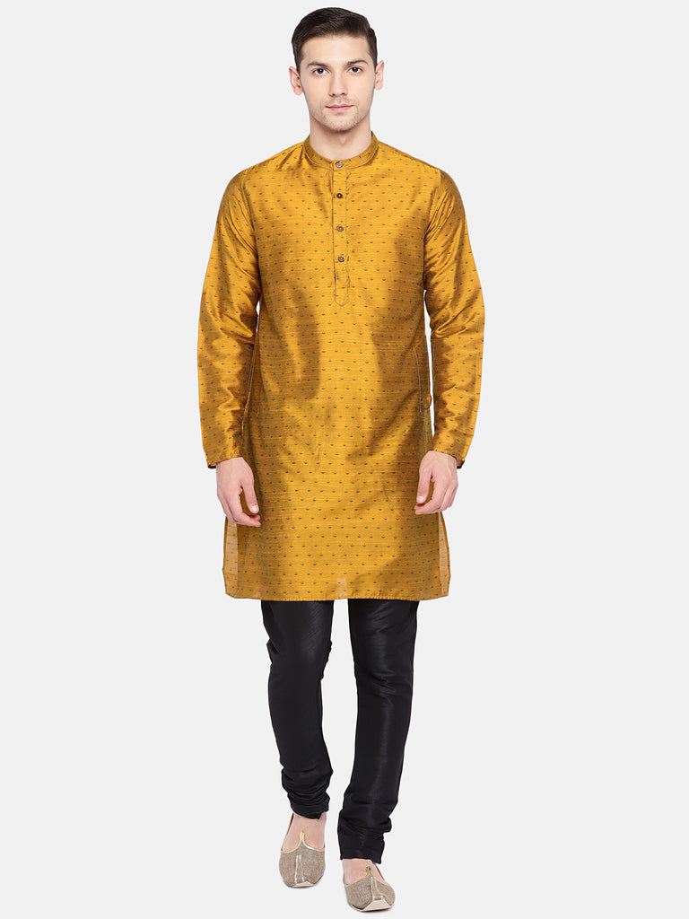 Men Straight Full Sleeve Mustard Kurta