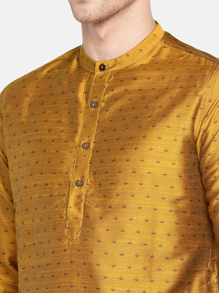 Men Straight Full Sleeve Mustard Kurta