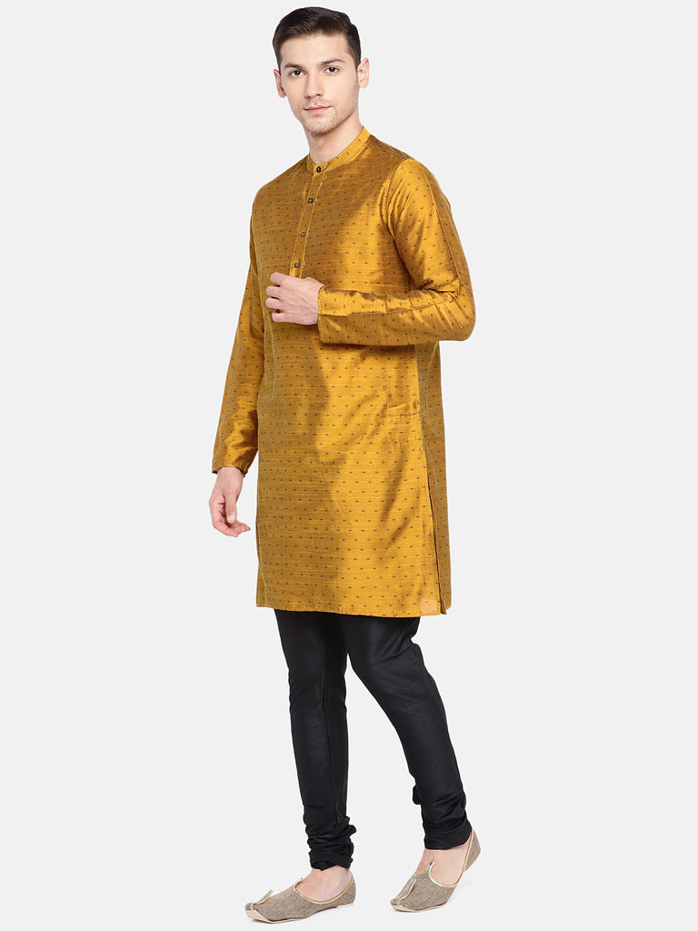 Men Straight Full Sleeve Mustard Kurta
